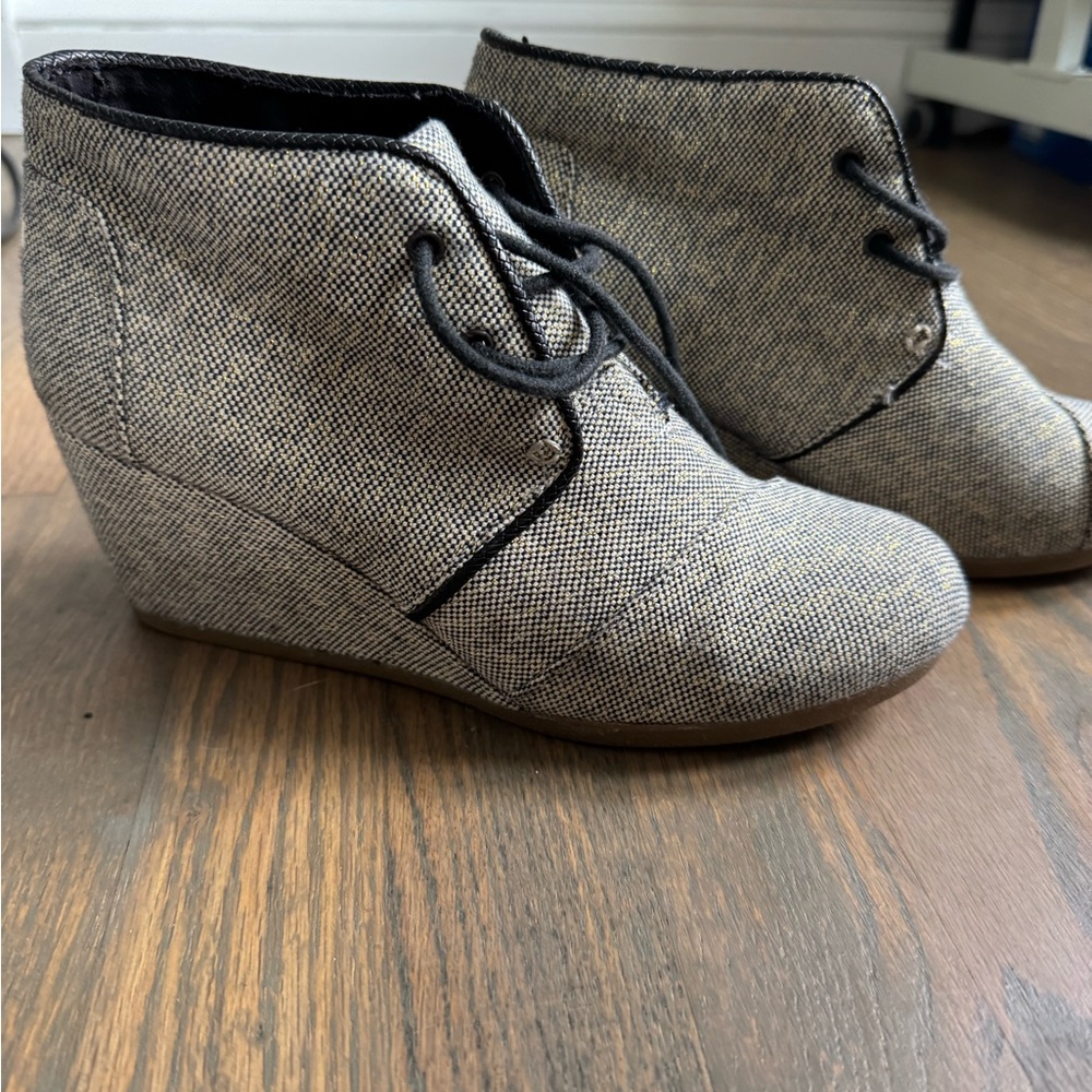 Toms Gray Wedge Booties with Textured Fabric